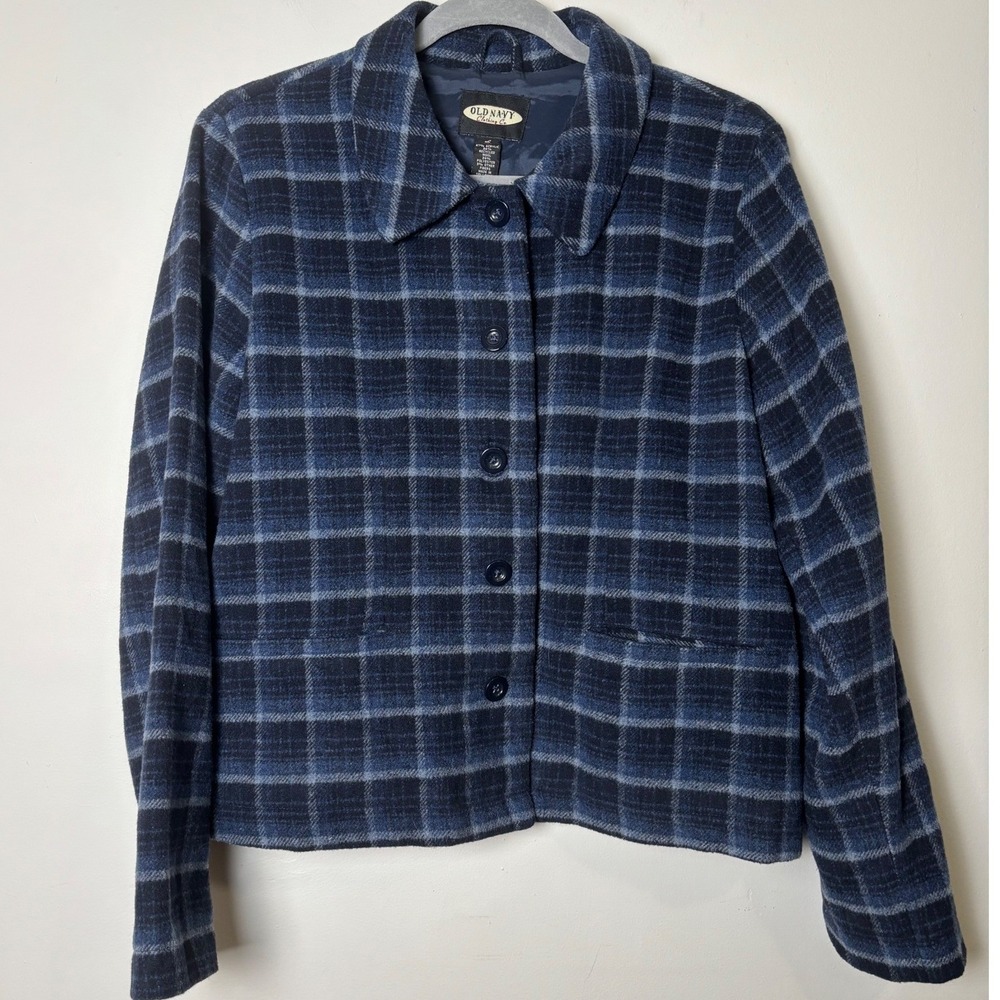 Old Navy Womens Vintage‎ Plaid Wool Blend Shirt Jacket L Preppy Retro Academia